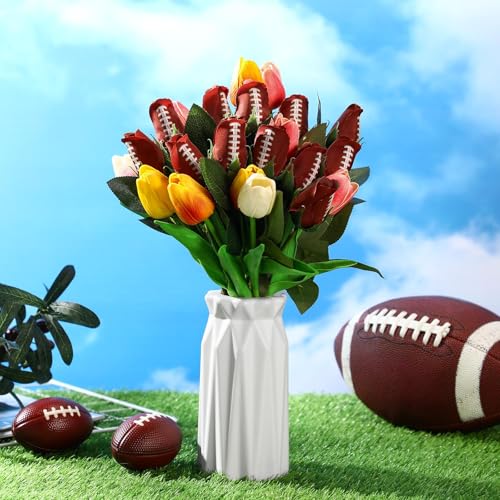 Suhine 12 Pcs Artificial Football Rose Flowers Sports Party Favors Bulk for Birthday Graduation Wedding Party Decorations Table Centerpieces Game Day Tailgate Senior Night Gift(Football Color, Normal) - color: Football Color, size: Normal