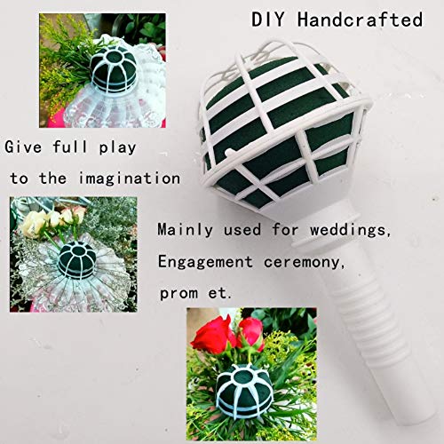 Arlai Bridal Wedding Bouquet Holder Decoration Flower Foam Handle, Box of 2 - color: White and Green