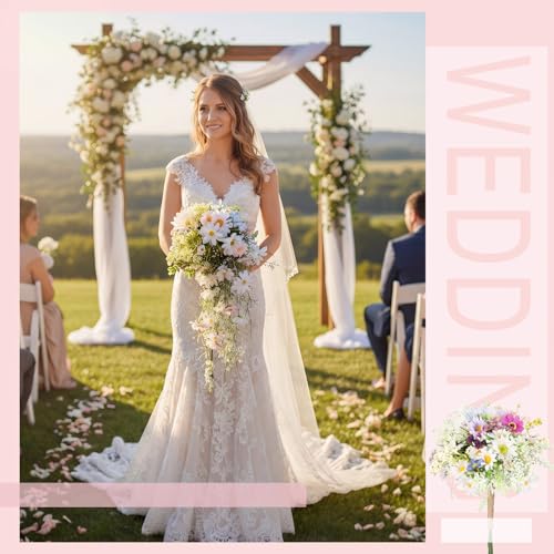 Giegxin Wildflower Wedding Bouquet for Bride Bridesmaid Spring Artificial Wildflowers Bridal Bouquet Fake Daisy Sunflower Boho Silk Floral for Wedding Arrangements Home Vase Centerpieces Outdoor Decor