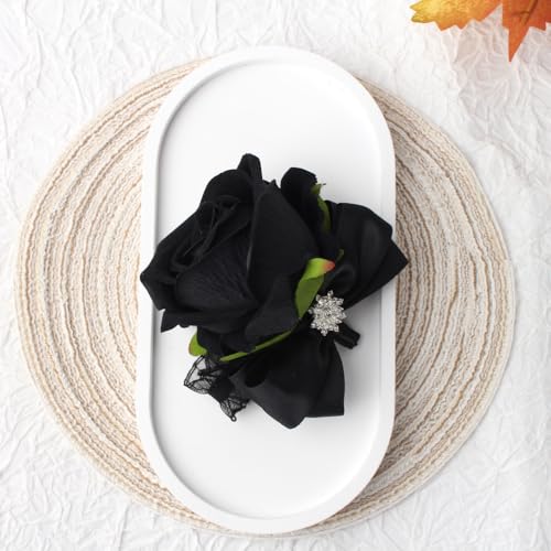 Black Rose Wrist Corsage and Boutonniere Set Rose Corsage Wristlet for Wedding Prom Party Homecoming Decoration Set of 2 (Black) - color: Black