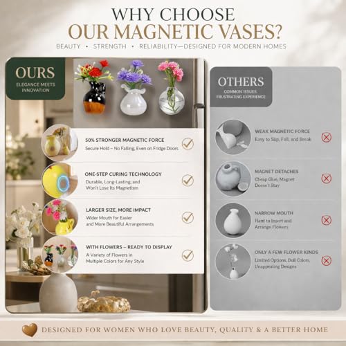 Hand-Blown Mini Vase Magnets for Fridge, Set of 10 Artisan Glass & Ceramic Bud Vases, Each One Unique, Tiny Garden Decor Gift for Mom, Teachers & Coworkers - color: Glass & Ceramic