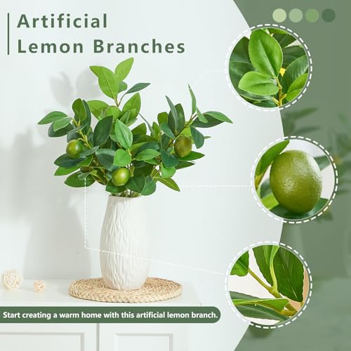 3 PCS Artificial Green Lemon Branches for Vase 18 Inch Fake Lemons Fruit Picks Faux Lemons Tree Decor Realistic - color: Green