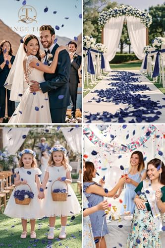 TINGE TIME 200pcs Silk Rose Petals Navy Blue Flower Petals for Wedding, Flower Girl Basket, Aisle Runner, Romantic Dinner Centerpieces, Proposal, Party Confetti - color: Navyblue