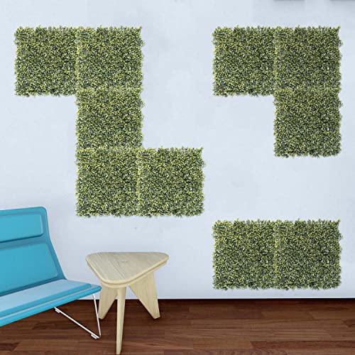 E&K 20" x 20" Artificial Plant Fence Panel Faux Leaves Grass Wall Privacy Screen Panel Decorative for Indoor Outdoor (Pittoso-Yellow, 6 Pcs) - color: Pittoso - Yellow