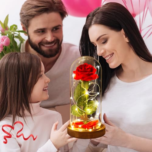 Mothers Day Flowers Roses Gifts for Mom Beauty and The Beast Rose,Red Rose in Glass Dome with 2 Lights Modes, Valentines Flower Gifts for Women Mom Wife Girlfriend on Valentines Anniversary,Birthday - color: Beauty and Beast Brown