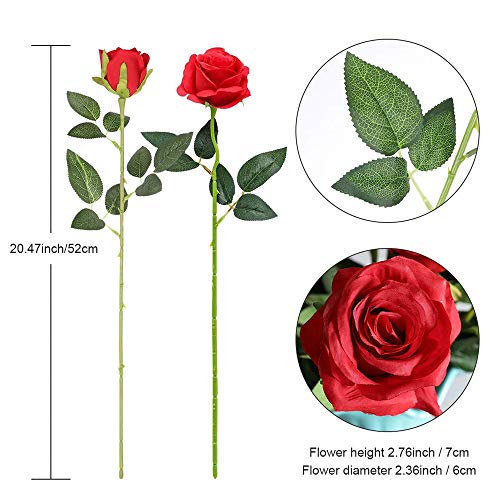 Hawesome 12PCS Artificial Silk Flowers Realistic Roses Bouquet Long Stem for Home Wedding Decoration Party (Red, 6 Flowers 6 Buds) - color: Red, size: 6 Flowers 6 Buds