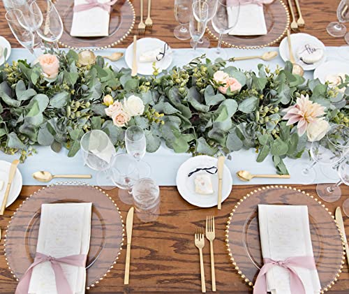 Ouddy Decor Eucalyptus Garland 6.56 Ft Lush Silver Dollar Leaves Boxwood Artificial Faux Greenery Vines for Baby Shower Wedding Party Table Runner Room Home Mantle Decor - color: Green, size: 1 Pack