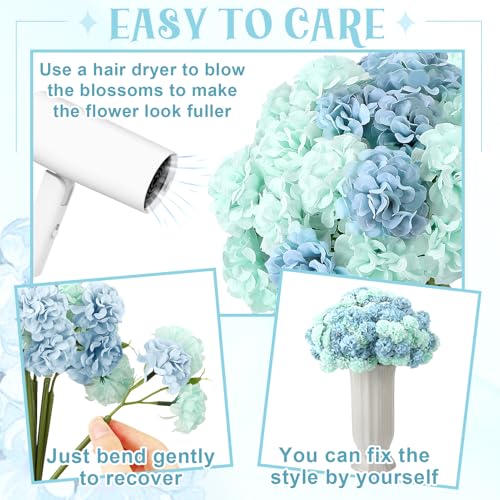 72 Pcs Blue Green Hydrangea Artificial Flowers, Round Floral Bouquet for Home Decor, Wedding, Party, and Seasonal Decoration, Realistic Fake Flowers for Centerpieces Aisle Table Arrangements - color: Blue