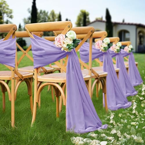 VACVELT Wedding Arch Draping Fabric, Lilac Chiffon, 2 Panels Sheer Drapes, 30 Inch x 20ft Chiffon Backdrop Curtain, Outdoor Sheer Drapery for Ceremony Party Ceiling - color: Lilac, size: 2 Panels