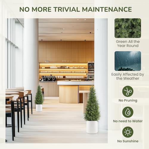 GarveeHome Artificial Cedar Topiary Tree for Christmas Outdoor, 36 in Tall Faux Cedar Trees, Potted Fake Cypress Plant, Artificial Plants Indoor Outdoor for Front Porch Decor, Set of 2 - size: 3ft