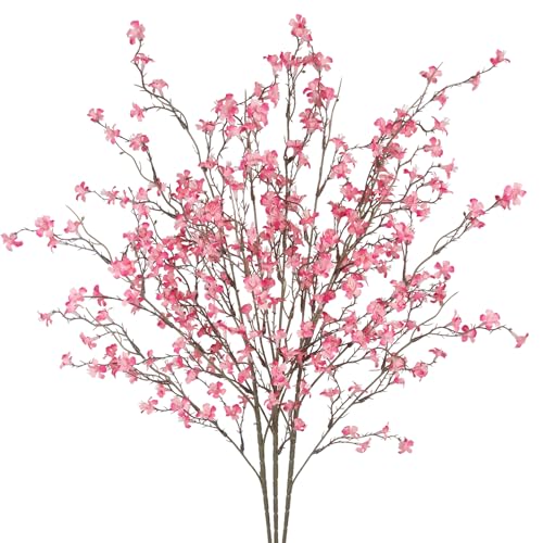 3 Pcs Cherry Blossom Branches Artificial Flowers for Spring Summer Indoor Decoration Faux Cherry Blossom Long Stems Hot Pink Silk Fake Flowers for Tall Vase Arrangements Home Wedding Table - color: Hot Pink