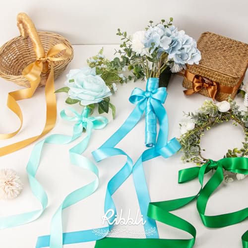 Ribbli Aqua Blue Double Faced Satin Ribbon,1” x Continuous 25 Yards,Use for Bows Bouquet,Gift Wrapping,Wedding Decoration - color: Blue Aqua, size: 1 inch