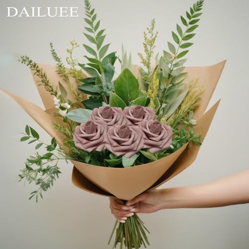 Artificial Roses Flowers 16Pcs Real Touch Roses with Stem Foam Fake Roses for DIY Wedding Bouquets Centerpieces Arrangement Party Baby Shower Home Decorations (Pink & Purple) - color: Pink&purple