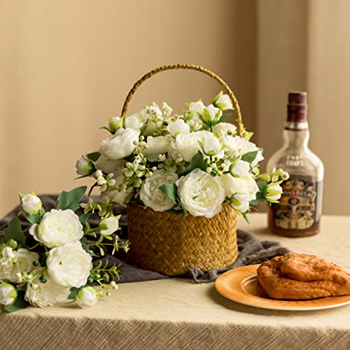 Floweroyal 2 Bunches Peony Artificial Flowers White Flowers Silk Peonies Bouquets for Wedding Party Table Centerpieces Floral Arrangement Home Kitchen Decor - color: White-2pcs