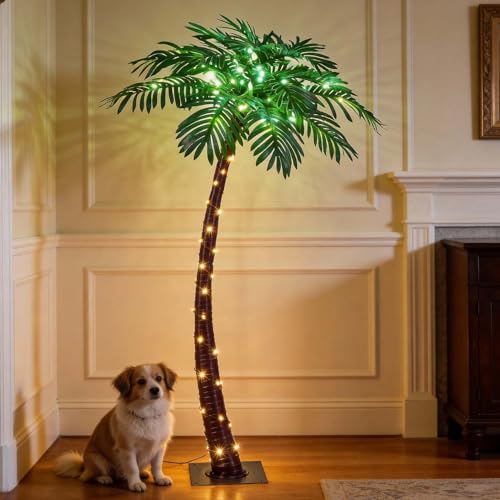 Lightshare 5 Feet Palm Tree 96LED Lights Artificial Fake Tree Decoration for Tiki Bar Outside Patio Porch Pool Christmas Nativity - size: 5ft