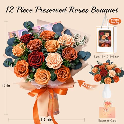 Flower Bouquet 12-Piece Preserved Roses Yellow - color: Yellow-12, size: 12 Roses