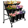 PROLEE Flower Display Stand with 12 Buckets, Flower Cart 3 Layers, Flower Stand Metal with Wheels, Moving Florist Bouquet Shelf, Triangular Rack Black - color: Black