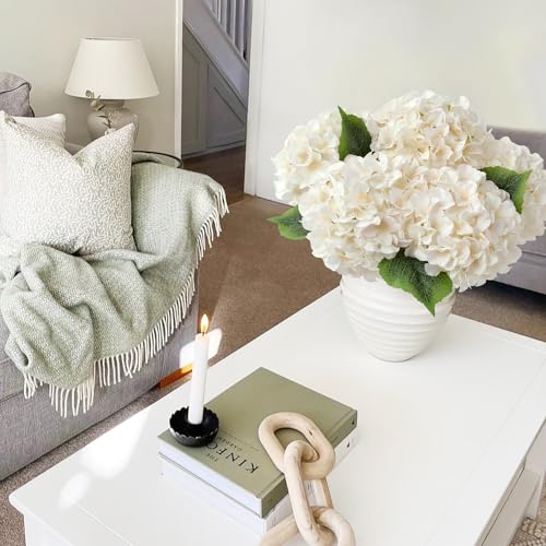 JINWOE Boho Silk Hydrangea Artificial Flowers, 5Pcs Cream 20Inch Large Lifelike Flowers,Artificial Hydrangeas for Indoor Bouquet Table Centerpieces Home Outdoor Wedding - color: Cream