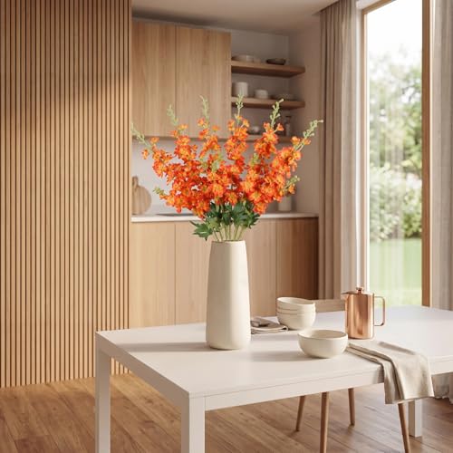 6PCS Burnt Orange Delphinium Artificial Flowers, 34.25" Long Stems Rust Orange Flowers for Tall Vase Faux Delphinium Sunset Floral Terracotta Wedding Centerpieces Table Home Decor - color: Burnt Orange