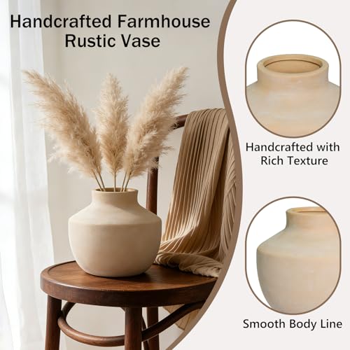 Ceramic Flower Vase, 5.5 Inch Off-White Farmhouse Vase, Handcrafted Weathered Pottery Vase, Small Flower Vase for Home Decor, Living Room, Table, Shelf - color: 5.5"h-off White