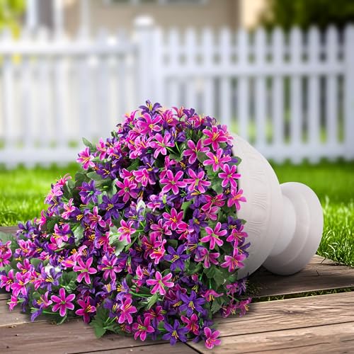 Ivydale Artificial Fake Hanging Flowers Plants for Outdoors Decoration, UV Resistant 2PCS Faux Lily Flower Vines for Home Patio Porch Balcony Garden Yard, Mixpurple - color: Fuchsia & Purple