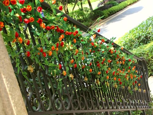 2PCS x 6FT Bendable Rose Vine Hanging Flower Garland Wildflower Floral Garland for Wall Decor Trellis Fence Home Room Decoration (Orange, 2pcs) - color: Orange, size: 2pcs