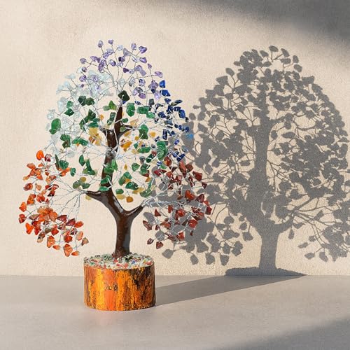 Crocon® 7 Chakra Tree of Life - Crystals and Healing Stones | Positive Energy, Feng Shui Money Tree | 10-12 inch | Reiki Meditation Home Office Decor, Birthday Gifts for Women, Mom, Sister & Friends - color: 004 Seven Chakra (Silver Wire)