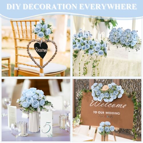 8 Bundles Artificial Peonies Flowers Boho Faux Flowers Arrangements Artificial Centerpiece Spring Bouquet Floral Wedding Decoration for Vase(Blue) - color: Blue