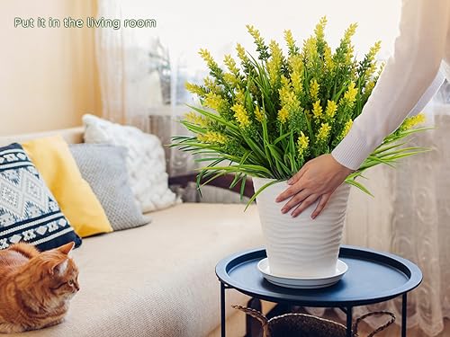 RECUTMS 12 Bundles Artificial Grass Fake Plants Outdoor Fake Grass UV Resistant Greenery Plastic Plants for Home Window Garden Office Patio Hanging Planter Pathway Front Porch Décor(Yellow) - color: Yellow