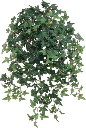 Larksilk 2-Pack 27" Artificial English Ivy Plants with 450 Leaves Each Realistic UV-Resistant Cascading Vines Faux Hanging Greenery for Outdoor Window Boxes, Planters, or Home Decor