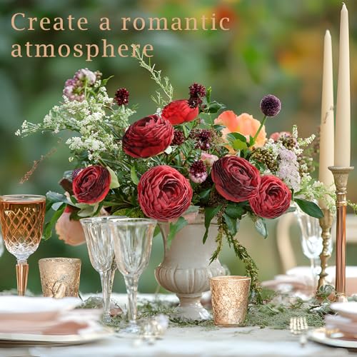 6Pcs Realistic Silk Red Ranunculus Artificial Flowers Long Stems, 23.6" Tall Fake Flowers Faux Flowers Suit for Year-Round Home Decoration, Wedding, Bridal Bouquets, Office - color: Red