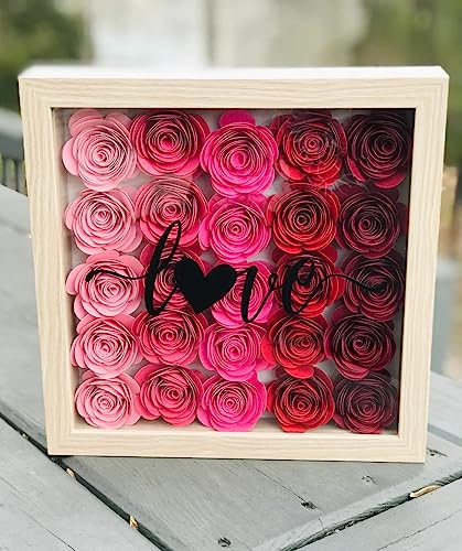 Mverse 3D Rolled Paper Flowers for Shadow Box & Graduation Cap Decorations - Handcrafted Small Roses Craft Kit with 3D Butterflies & Leaves - DIY Scrapbook Embellishments (Red) - color: 03- Red