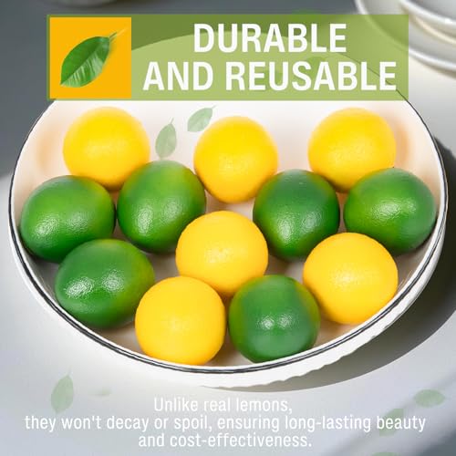 12 Pcs Artificial Lemons for Decoration, Vivid Faux Lemon Fake Fruit Realistic Yellow & Green Lemon Mixed Set for Home Kitchen Cabinet Decoration Party Decor
