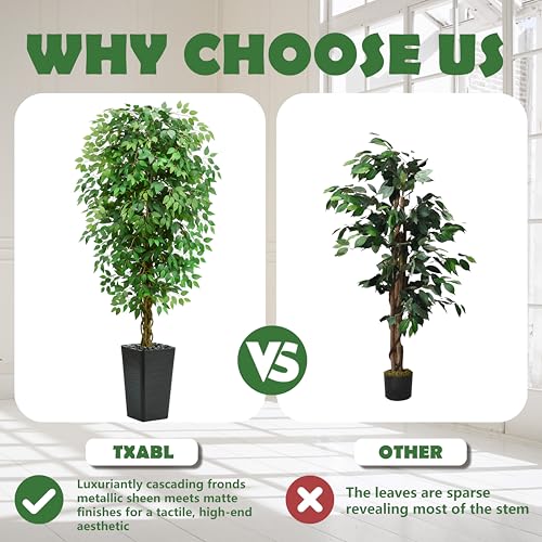 7FT Artificial Ficus Tree, 84 Inch Realistic Faux Silk Ficus Floor Plant with Black Planter & Pebbles, Tall Fake Potted Tree for Indoor Home Office Living Room Corner Decor - color: Black, size: 7 ft
