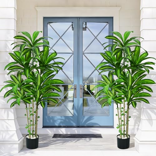 Dolicer 5FT Tall Look Real Artificial Dracaena Tree Indoor with Black Planter, Realistic Artificial Fake Faux Indoor Plants with Natural Trunk and Lifelike Leaves for Home Office Living Room - size: 5FT