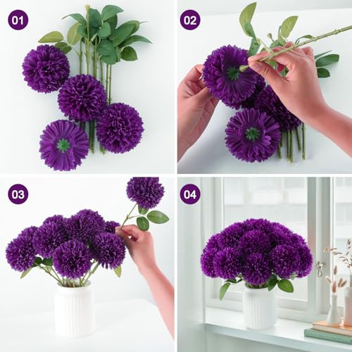 Hananona 12 Pcs Artificial Chrysanthemums Flowers Purple Flowers, Fake Mums Silk Vintage Flower for Home Decor Indoor Floral Arrangement Table Centerpiece (12, Purple) - color: Purple