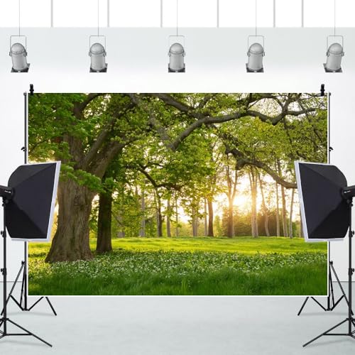 Leowefowa 10x7ft Spring Backdrop Rural Forest Trees Backdrops for Photography Blooming Flowers Green Grassland Nature Vinyl Photo Background Kids Adults Outdoor Travel Portraits Studio Props - size: 10x7ft