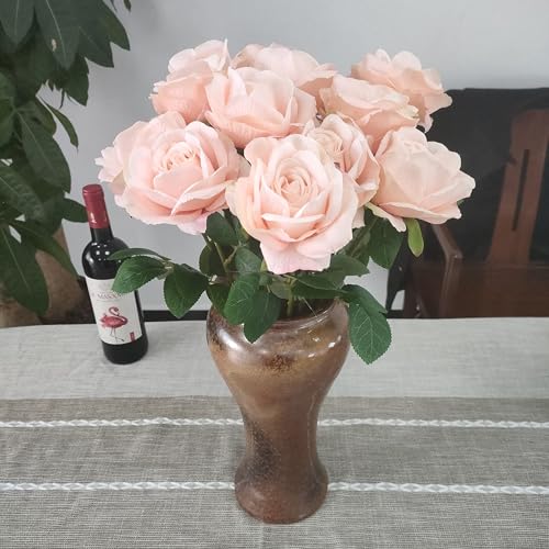 ATFL Fake Roses Artificial Flowers Bulk,Floral Diameter 4'',20 Pcs Artificial Silk Roses Flowers with Stems for Wedding Arrangement Centerpieces Party Home Table Decorations (20, Blush) - color: Blush