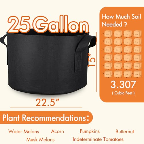 Gardzen 6-Pack 25 Gallon Grow Bags, Aeration Fabric Pots with Handles, Heavy Duty Cloth Pots for Plants - size: 25 Gallons