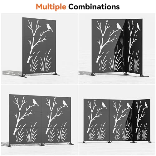 Modern Shade 4x6 FT Metal Privacy Screen with Artistic Modular Designs Decorative Patio Privacy Fence & Garden Divider, Freestanding Outdoor Metal Fence Panel, Weather-Resistant (Perch & Meadow) - size: 1 Panel (Perch & Meadow)