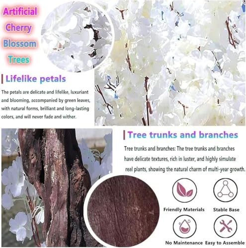 Artificial Cherry Blossom Tree Indoor Outdoors, Faux Cherry Blossom Tree ,Christmas Big Fake Cherry Trees for Living Room Wedding Party Office Shopping Hotel Restaurant Home Decor,White,2*2m/6.5*6.5f - color: White, size: 2*2m/6.5*6.5ft