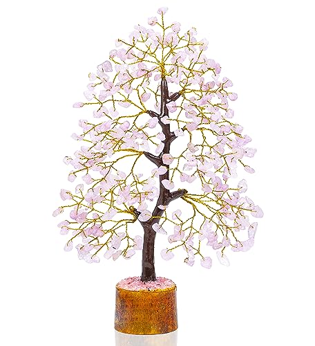 Crocon® Rose Quartz Crystal Tree Room Decor & Cute Pink Home Decor Healing Crystals Chakra Tree of Life Birthday Gifts for Women Mom Her Sister House Warming Gifts Spiritual Presents Womens Gift - color: Rose Quartz (Golden Wire)