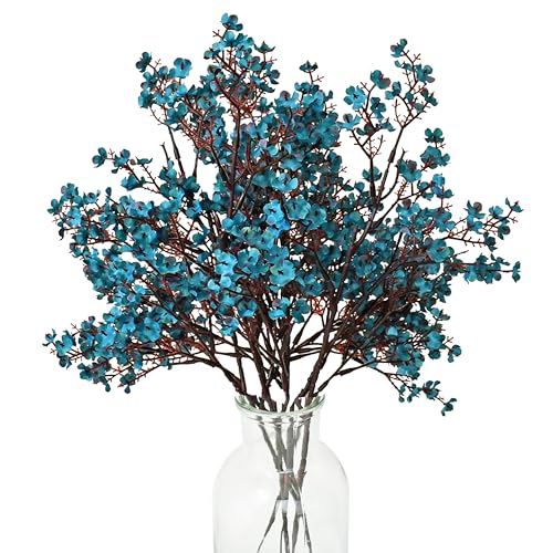 ONLY ART Teal Silk Baby’s Breath Flowers – 6 Bundles, 18.7" Faux Florals with Flexible Stems for New Year and Valentine's Day Elegant Home, Wedding & Event Décor - color: Teal
