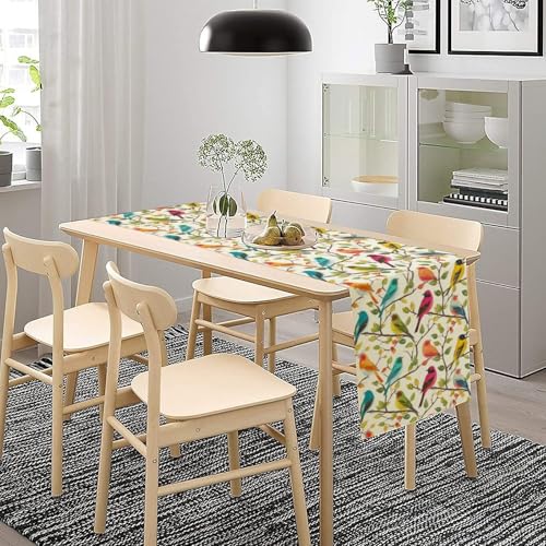 Spring Bird Floral Table Runner,Birds Table Runner Burlap Table Decoration for Seasonal Home Kitchen Dining Dinner Indoor Holiday Farmhouse Decor 13x36 Inch - color: Bird_13, size: 13x36inch