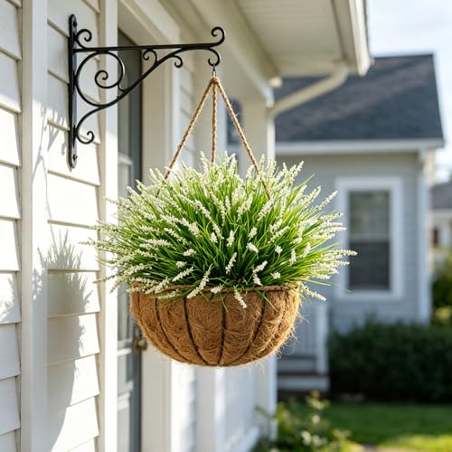 Outdoor Faux Plants, 12 Pcs Fake Plant UV Resistant Monkey Grass Lavender Flowers, Artificial Greenery Shrubs Bush for Outside Planter Patio Garden Front Porch Door Yard Spring Summer Decor, White - color: White