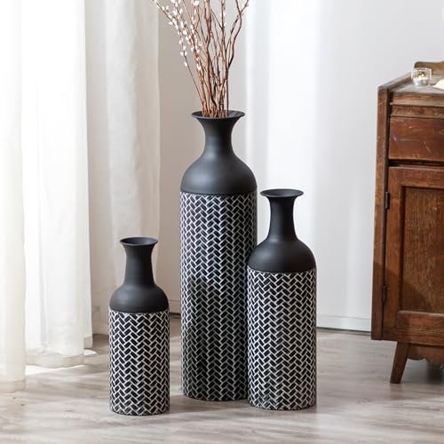 Sziqiqi Black Large Floor Vases: 27/20/16in Tall Metal Floor Vase Set of 3 Giant Floor Standing Vintage Big Vase for Living Room Oversized Floor Vases for Fireplace Hallway Corner Office