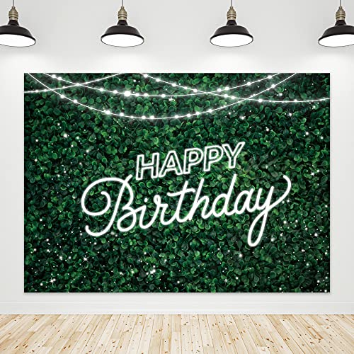 Riyidecor Green Leaves Happy Birthday Backdrop Jungle Safari Party Decorations Nature Green Rustic Lawn Leaves 7Wx5H Feet Photography Background Birthday Photo Studio Shoot - color: D-Green Birthday(White Light), size: 7Wx5H