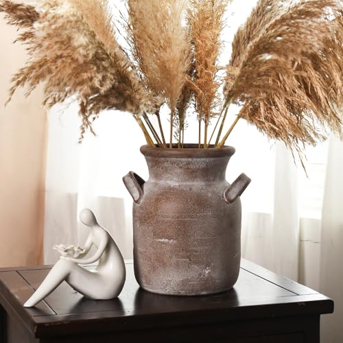 Quoowiit Ceramic Rustic Farmhouse Vase, Distressed Decorative Flower Vases for Home Decor, Ideal Shelf Decor, Brown Boho Vase for Living Room Bedroom Kitchen Office Decor Centerpiece Table Decorations - color: 8 Inch-brown