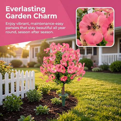 Outdoor Artificial Simulated Trees 2-Piece Set, UV-Resistant Simulated Boxwood Fake Shrubs with Ground Stakes for Outdoor Porch & Garden Decoration (Pink) - color: Pink