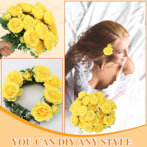 8 Pack Yellow Peonies Artificial Flowers, Fake Silk Hydrangea Bouquet for Bridal Wedding Home Table Decor Reusable Dining Opening Ceremony Birthday Arrangement Faux Floral - color: Yellow
